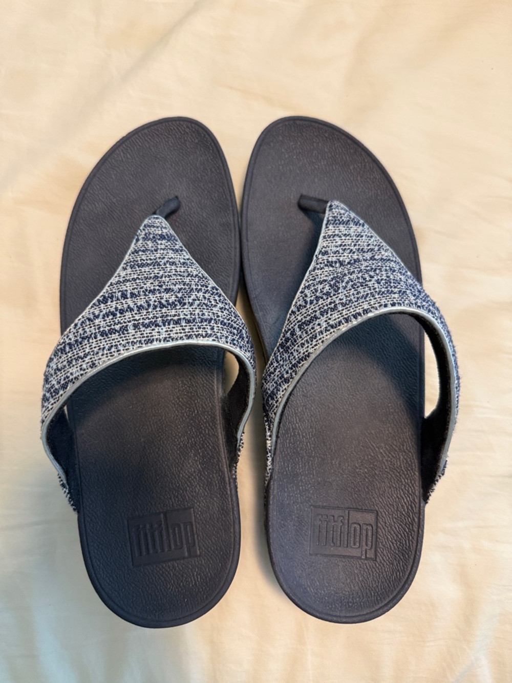 Fitflop Navy and White Knit Strap Flip Flops